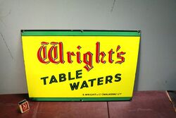 Vintage Wrights Table Waters Enamel Advertising Sign 