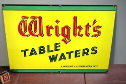 Vintage Wrights Table Waters Enamel Advertising Sign 