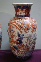 Wonderful Antique Pair Of Imari Vases With Relief Decoration 