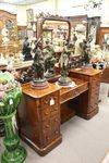 Wonderful English Burl Walnut Pedestal Dressing Table C1850