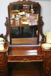 Wonderful English Burr Walnut Pedestal Dressing Table c1850