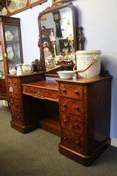 Wonderful English Burr Walnut Pedestal Dressing Table c1850