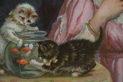 Wonderful Framed Victorian Print  Naughty Kittens Dated 1908  