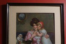 Wonderful Framed Victorian Print  Naughty Kittens Dated 1908  