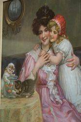 Wonderful Framed Victorian Print  Naughty Kittens Dated 1908  