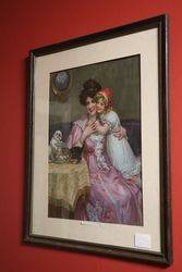 Wonderful Framed Victorian Print  Naughty Kittens Dated 1908  