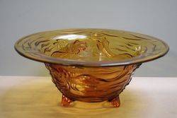 Wonderful Joblings Art Deco Amber Glass Koi Carp Pressed Bowl  