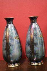 Wonderful Pair of Fieldings Devon Lustrine Vases 