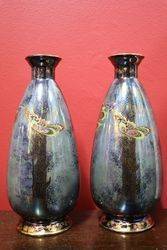 Wonderful Pair of Fieldings Devon Lustrine Vases 