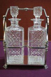 Wonderful Quality C19th Silver Plated 2 Bottle Cut Glass Tantalus 