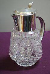 Wonderful Quality Cut Glass Water Jug With Original Ice Insert Plated Top + Handle 