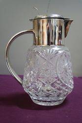 Wonderful Quality Cut Glass Water Jug With Original Ice Insert Plated Top + Handle 