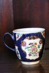 Worcester Blue Scale Coffee Cup + Saucer  Painted Panels Of Flowers