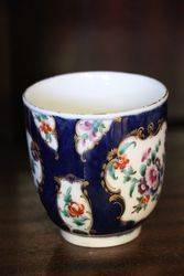 Worcester Blue Scale Coffee Cup + Saucer  Painted Panels Of Flowers